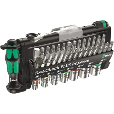Image de Wera 05056491001 Douilles et Mini Cliquet &quot;Tool Check Plus Imperial&quot;, 39 pièces, Argent Multicolore