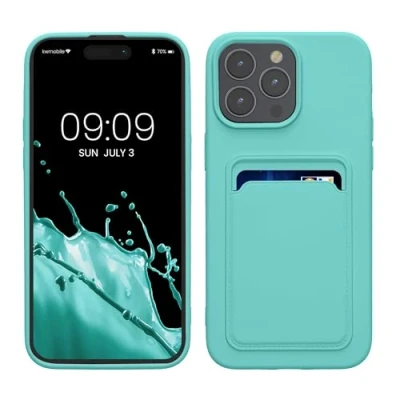 Image de kwmobile Housse Compatible avec iPhone 15 Pro Max Coque de téléphone Compartiment Carte en Silicone Menthe glaciale