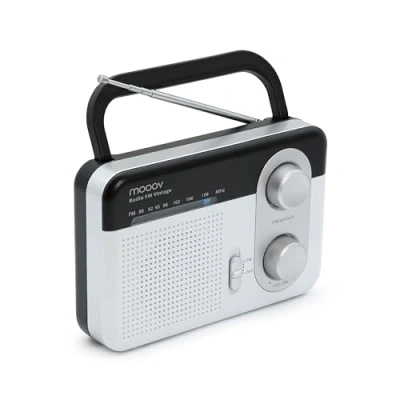 Image de Metronic 477220 Radio portable FM grandes ondes avec sortie casque et poignée de transport rabattable Piles ou secteur noir blanc