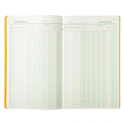 Image de Exacompta Réf. 7500E 1 Piqûre JOURNAL DE CAISSE OU BANQUE 2 libellés 5 Débit et Crédit 31 lignes 80 pages foliotées format 320x195 mm 4 couleurs aléatoires, jaune, bleu, rouge, vert