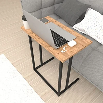 Image de [en.casa] Table d&#039;Appoint Rectangulaire pour Salon Bout de Canapé Design Support Ordinateur Portable Panneau Particules Métal 66 x 60 36 cm Effet Chêne Noir