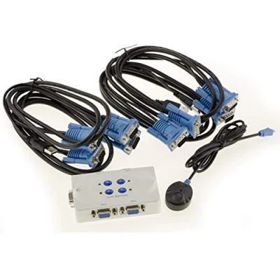 Image de KALEA INFORMATIQUE Boitier de Partage KVM Switch pour 4 PC. Ecran VGA, Clavier et Souris USB, avec télécommande Cordons fournis