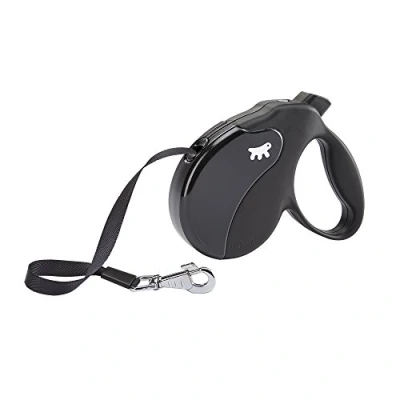 Image de Ferplast Laisse Chien Enrouleur Amigo Medium, pour Chiens de Taille Moyenne Jusqu&#039;À 25 kg, Max, 5 m Sangle Extensible, Bouton Verrouillage et Déverrouillage, Noir, Couvercle Noir