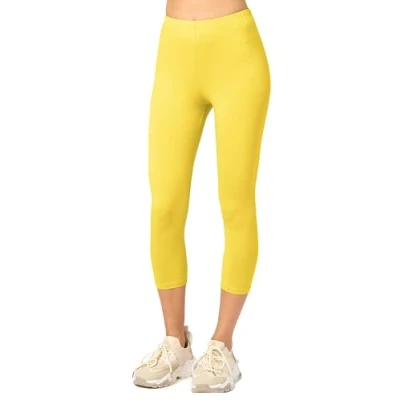 Image de Merry Style Legging Coton Femme Confortable Souple Extensible 3/4 Court Tous Les Jours ou détente à la Maison Vêtements pour Femmes MS10 199 (Jaune, S)