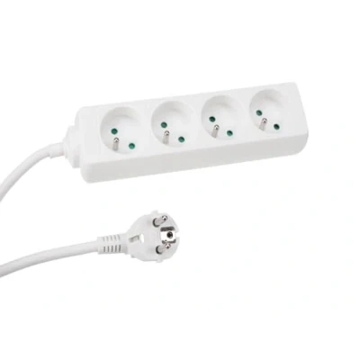 Image de Perel Bloc multiprise, 4 Prises avec Terre française (Type E), 1.5 m, 3G1.5, Usage intérieur, Blanc