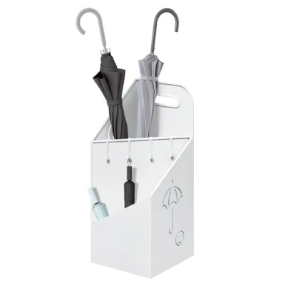 Image de WOLTU Porte Parapluie avec 4 Crochets, 2 Zones Séparées, en Métal Antirouille, Motif Évidé, Élément Décoratif pour Couloir et Entrée, Blanc, SST14ws