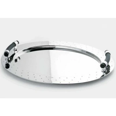 Image de Alessi Mg09 Plateau Ovale en Acier Inoxydable 18/10 Brillant avec Poignées Pa, Noir