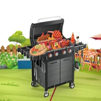 Image de MOKIO® Carte Pop Up barbecue Chèque cadeau 3D pour un anniversaire ou comme emballage d&#039;argent, de bon dans le jardin