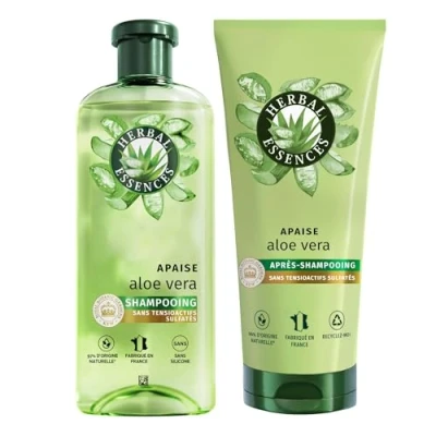 Image de Herbal Essences Apaise shampoing Hydratant 250ml et Après 200ml Aloe Vera Hydrate, Nettoie Nourrit Les Cheveux Très Secs. Parfum Jasmin, Végan