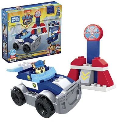 Image de Mega Mattel Bloks Paw Patrol Chase&#039;s City Police Cruiser, 1 Poseable Chase Figure, 30 Mini Building Blocks, ​Building Toys for Toddlers, Ages 3+, GYJ00,