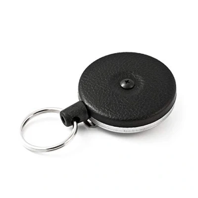 Image de Key Bak Porte clés rétractable Enrouleur à Ressort en Acier Inoxydable et Kevlar ou chaîne Tether, fabriqué aux États Unis Depuis 1948, Mixte, 0485 823, Black Vinyl, 48&quot; (8 oz. Retraction)