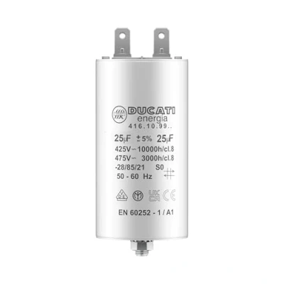 Image de Condensateur 25 uF pour Moteur Monophasé Utilisation Kärcher, Pompe de Piscine, Porte Garage 425/450V/475V Démarrage/Permanent avec Cosses 6,4mm