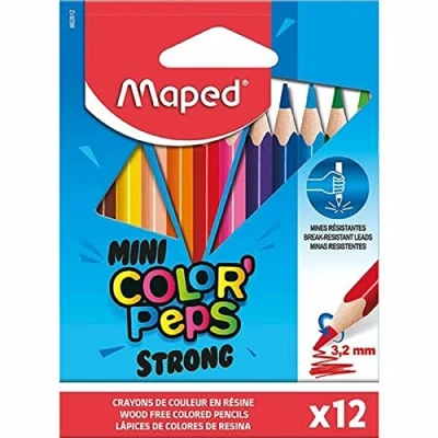 Image de Maped Crayons de Couleur STRONG Mini Color&#039;Peps 12 Coloriage Ultra résistants et Ergonomique Pochette Petits