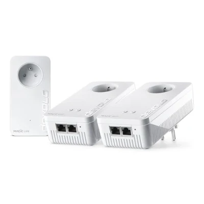 Image de devolo Magic 1 WiFi 5 (ac) Multiroom Kit : 3x Adaptateurs CPL WiFi, prise Gigogne (1200 Mbits, 5x Ports Fast Ethernet, Mesh), idéal télétravail, gaming, streaming, française