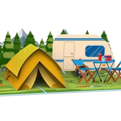 Image de MOKIO® Carte Pop Up Camping avec tente cadeau 3D pour les campeurs, de vœux d&#039;anniversaire