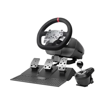 Image de Mars Gaming MWH RSX, Volant SimRacing Force Feedback et Moteur Double, Set de 3 Pédales à Résistance Progressive, Levier Vitesse en H avec 12 Vitesses, 14 Boutons Personnalisables, Multiplateforme