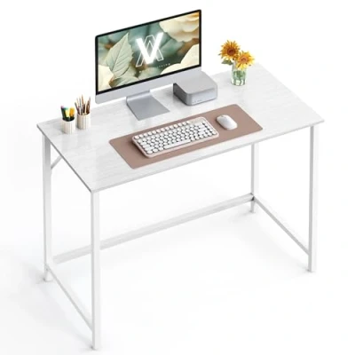 Image de VASAGLE Bureau, Table, Poste de Travail, pour Chambre, 50 x 100 76 cm, Style Moderne, Cadre en Métal, Blanc Érable et Nuage LWD041W44