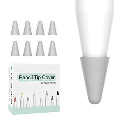 Image de Pointes de Rechange Compatible avec Apple Pencil,8 Pack Pointe Remplacement Protecteur Pencil 1ère et 2ème Génération Silicone Couverture Nibs pour iPad Pro Gris