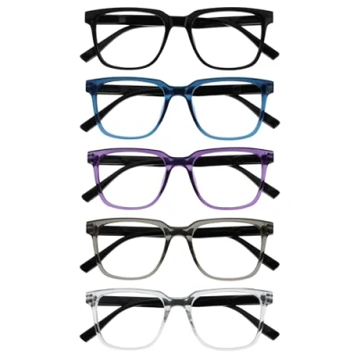 Image de OPULIZE LEO Lunettes de Lecture Lot 5 Monture Rectangulaire Large Noir, Bleu, Violet, Gris, Transparent Hommes Femmes RRRRR55 1357C +2.00