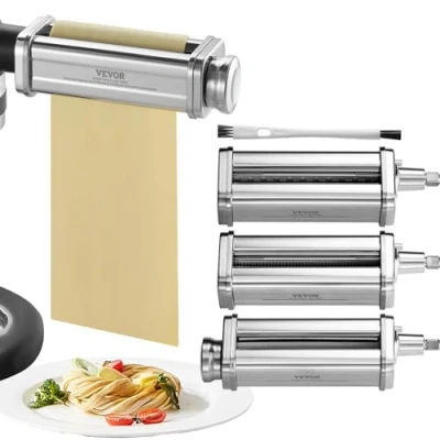 Image de VEVOR Accessoires à Pâtes pour KitchenAid Robot Pâtissier 3PCS Rouleau avec Coupe Spaghetti et Fettuccine en Acier Inoxydable 8 Réglages d’Épaisseur 0,3 2 mm Tagliatelle Tortillas
