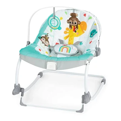 Image de Bright Starts, Transat Evolutif Wild Vibes, vibrations apaisantes, 2 positions d&#039;inclinaison, arche de jeux avec peluches, harnais 5 points d&#039;attaches A partir la naissance
