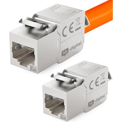 Image de hb digital 2x CAT 6A Keystone Module Jack Certifié GHMT 500 MHz 10Gbits optimal pour Cat6a cat6 STP Connecteur femelle Câble Réseau encastré panneau de brassage pose