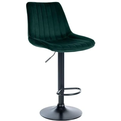 Image de CLP Tabouret De Bar Toni en Velours I Chaise Haute Bistrot avec Repose Pieds Hauteur Réglable Pivotant, Couleur:Vert, Couleur du Cadre:Noir