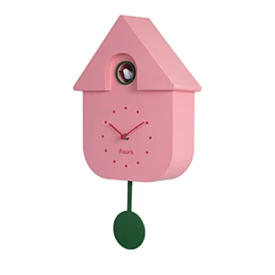 Image de fisura. Horloge à Coucou Rose avec Un Cadran Vert. Murale. Pendule Murale Originale. 3 Piles AA Non incluses. 21,5x8x41,5. Plastique ABS.