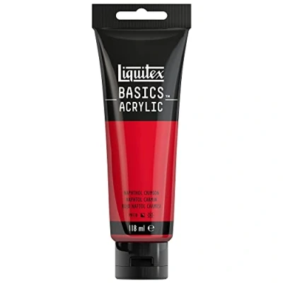 Image de Liquitex 8870043 Basics peinture acrylique, artistique monopigmentée, résistante à la lumière, qualité archive, finition satinée, tube de 118 ml Rouge Naphtol Carmin