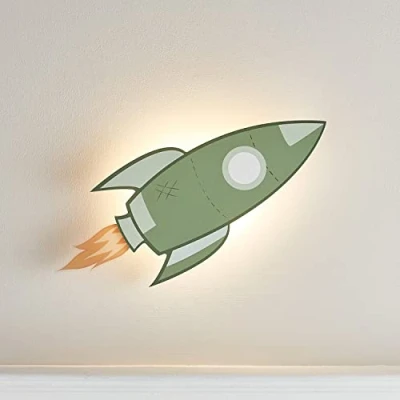 Image de Lights4fun Applique Murale pour Enfant Fusée avec 18 LED Blanc Chaud à Piles Intérieur