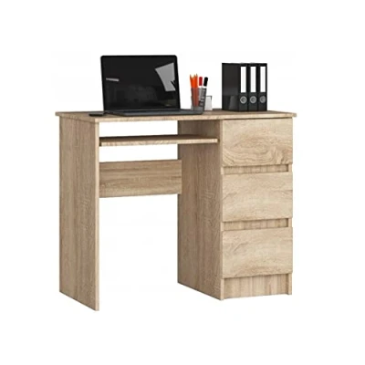 Image de BDW bureau d&#039;ordinateur avec 3 tiroirs et Un tiroir coulissant pour le clavier. ordinateur de ou portable, d&#039;école d&#039;adolescent, 90 x 77 50 cm, chêne