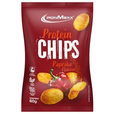 Image de IronMaxx Protein Chips Paprika 60g Sachet Snack croustillant Riche en protéines à base de soja fibres &amp; sans gluten Idéal emporter après l&#039;entraînement