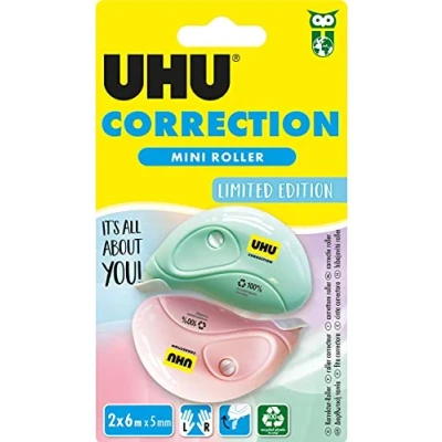 Image de UHU Rollers correcteur pastel mini Ruban rapide, propre et précis, blanc, lot 2 de 6m x 5mm
