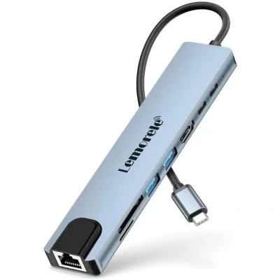 Image de Lemorele Hub USB C, 9 en 1 Adaptateur MacBook Air, Ethernet Port, 100W PD, HDMI 4K, Ports Data 2 Lecteur Carte SD[1195]