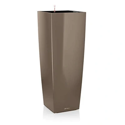 Image de Lechuza Pot de Fleurs d&#039;Interieur Premium Cubico Alto Réserve d&#039;Eau Intégrée Coloris Taupe 40 x 105 cm