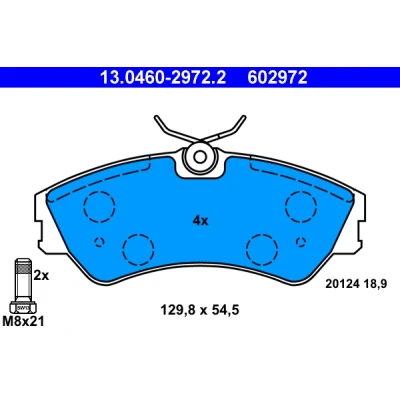 Image de ATE 13.0460 2972.2 Jeu de plaquettes frein contact signal d&#039;usure exclu avec vis d&#039;étrier VOLKSWAGEN: Transporter 4 Bus,