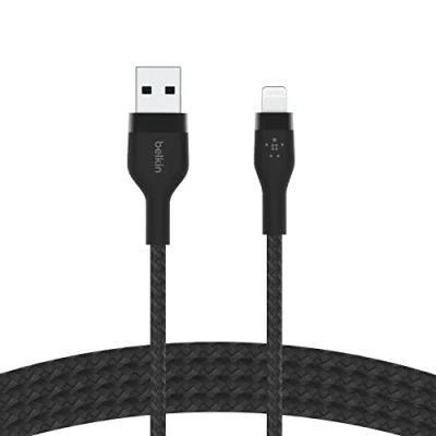 Image de Boost↑Charge USB A naar Lightning kabel braided siliconen 1 meter de Belkin Mètre / Noir Textile