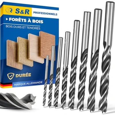Image de S&amp;R Coffret 8 Forets Mèches à Bois Professionnel en Acier HSS. 3,4,5,6,7,8,9,10 mm