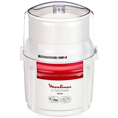 Image de Moulinex AD5601 Hachoir à Moulinette 800 W Poignée, Mélange et Court Système 1 2 3 Utilisation Rapide Lame Inox Blanc/Rouge