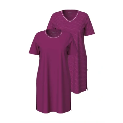 Image de Ulla Popken 2ERPACK Rundhals Vausschnitt Halbarm Chemise de nuit / Nuisette, Femme, Taille: 44/46, Fuchsia pink