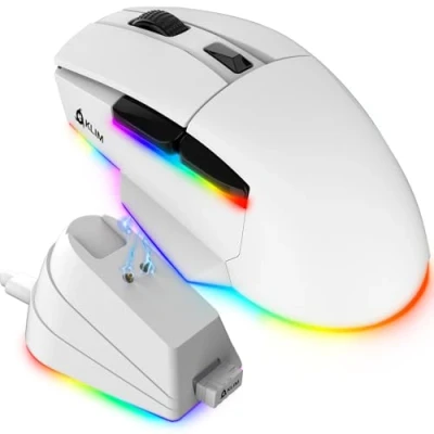 Image de KLIM Blaze X RGB + NOUVEAUTÉ 2024 Souris Gamer sans Fil Rechargeable avec Station de Charge Batterie Longue durée Jusqu&#039;à 12000 DPI Filaire et PC, PS5, PS4, Mac Blanc