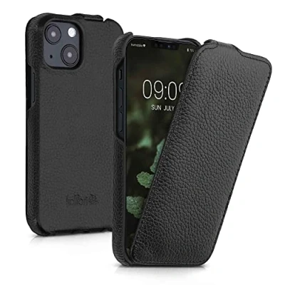 Image de kalibri Housse Rabattable Pochette Ultra Fine Compatible avec Apple iPhone 13 Mini Étui de Protection en Cuir Noir