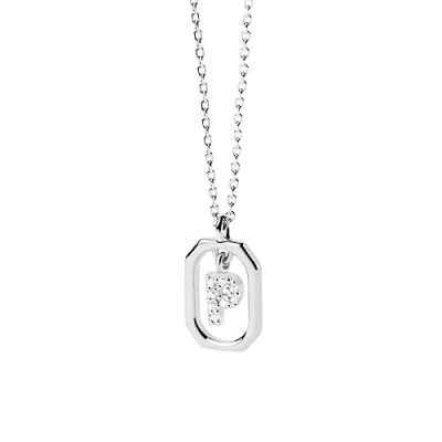 Image de PDPaola Mini Letter CO02 527 U Collier avec la lettre P en Argent sterling et oxyde de zirconium Longueur réglable 40 à 50 cm, sterling, Zircone cubique