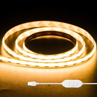 Image de OULARA bande LED COB USB 5 V blanc chaud 2700 K 1 m à intensité variable 320 lumineuse flexible avec fonction mémoire pour éclairage de fond TV, chambre coucher, miroir