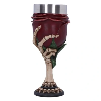 Image de Nemesis Now rose to The Occasion Gobelet en résine Rouge 20 cm Motif squelette tenant une avec insert acier inoxydable moulé dans la meilleure peinte à main