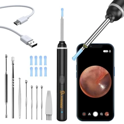 Image de VITCOCO Otoscope pour Enlever le CéRumen, 1920p Wifi Oreille, Nettoyage Oreille avec CaméRa, 6 Led Iphone, Ipad et Smartphones Android Adultes, Enfants, animal(Noir)
