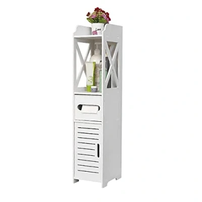Image de Drumm Meuble Salle de Bain,Meuble Toilette,Meuble Toilettes WC Rangement,Rangements Bain,Tiroir, Compartiment, Gain Place,Petits Espaces (15 * 15 80cm)