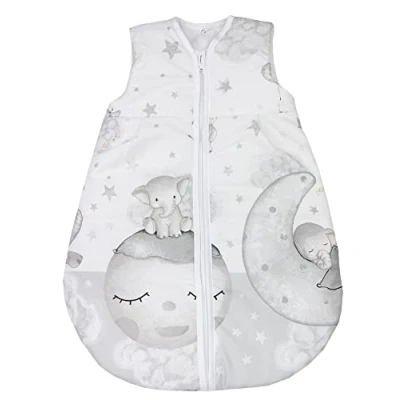 Image de TupTam Gigoteuse Bébé tout au long de l&#039;année, certifiée OEKO TEX, 2.5 TOG, sans manches, rembourrée, Lune avec éléphant/Gris, 104 110