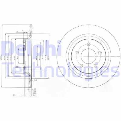 Image de DELPHI BG4026 Disque de frein 302 11 5 plein huilé non traité sans roulement roue, bague ABS MAZDA: