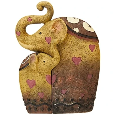 Image de something different Paire d&#039;éléphant, Maman et bébé éléphant, résine, Marron/Blanc, 4 x 12 9 cm